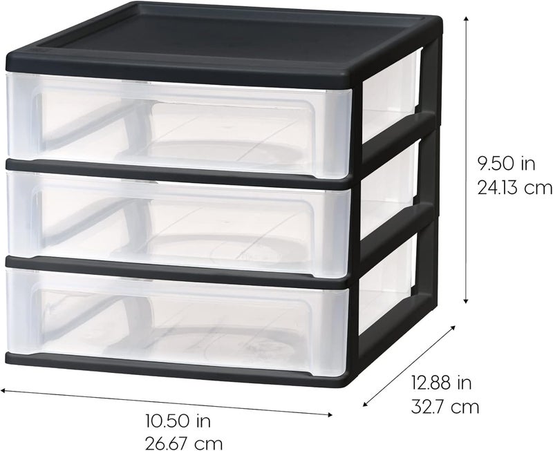 IrisUSA Plastic Stacking Desk Top 3-Drawer Storage Organizer, 2-Pack, for Makeup Vanity Nail Polish Bathroom Stationery Art Craft Supplies Kitchen Office Garage and Small Organization, Medium, Black - Image 3